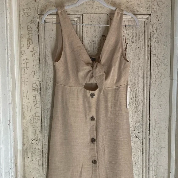 Blue Blush tie front button front midi dress BD9146 - Picture 3 of 12